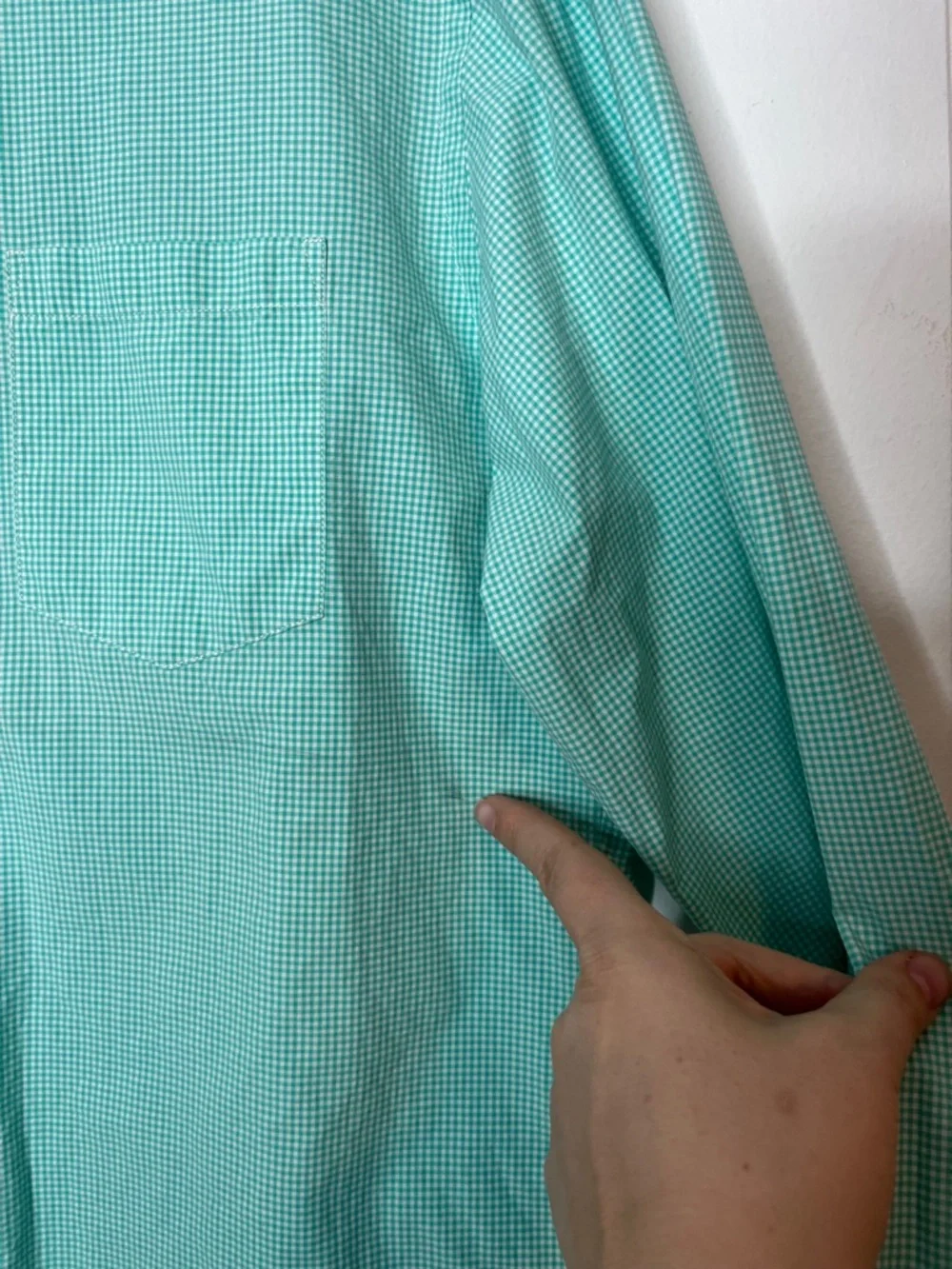 J. Crew Men's Mint Green and White Gingham Checked Button-Down Shirt L